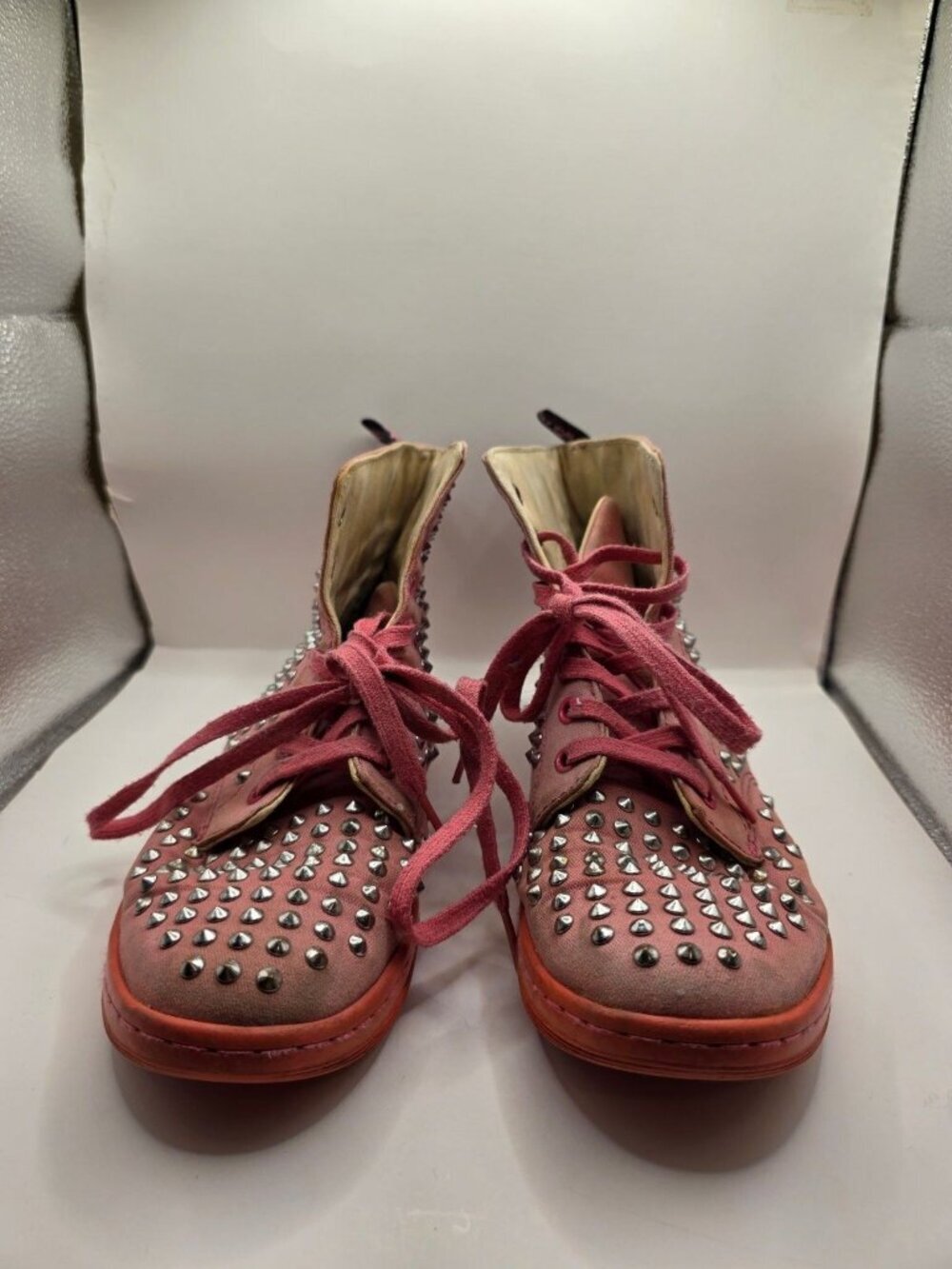 Dr. Martens SHC RESTUD Women's Pink Studded Lace-Up Canvas Boots US 8
